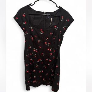 GAP Black Cherry Print linen blend cap sleeve Mini Dress Medium NWT
